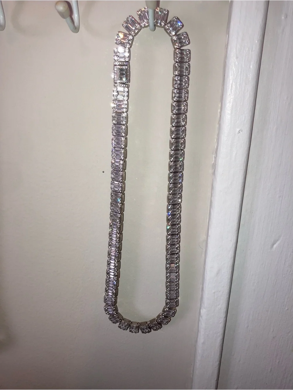 Men's Silver tone moissanite and baguette Tennis Necklace - Clear Stones